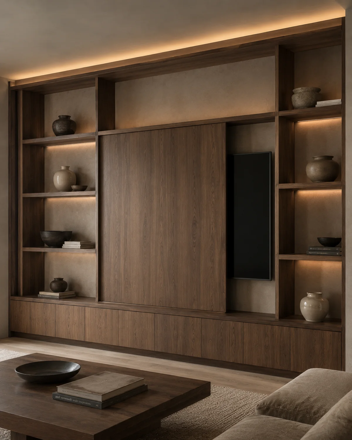 Built-in living room media wall millwork