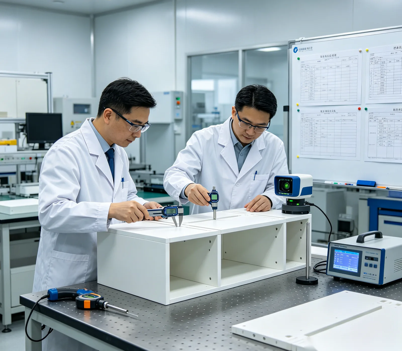 Quality control inspection on cabinet production line