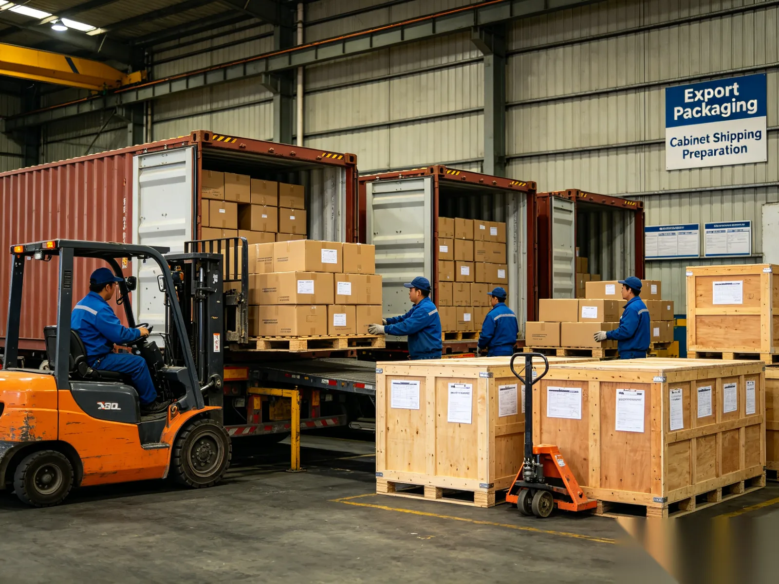 Export packaging and container loading for global shipping