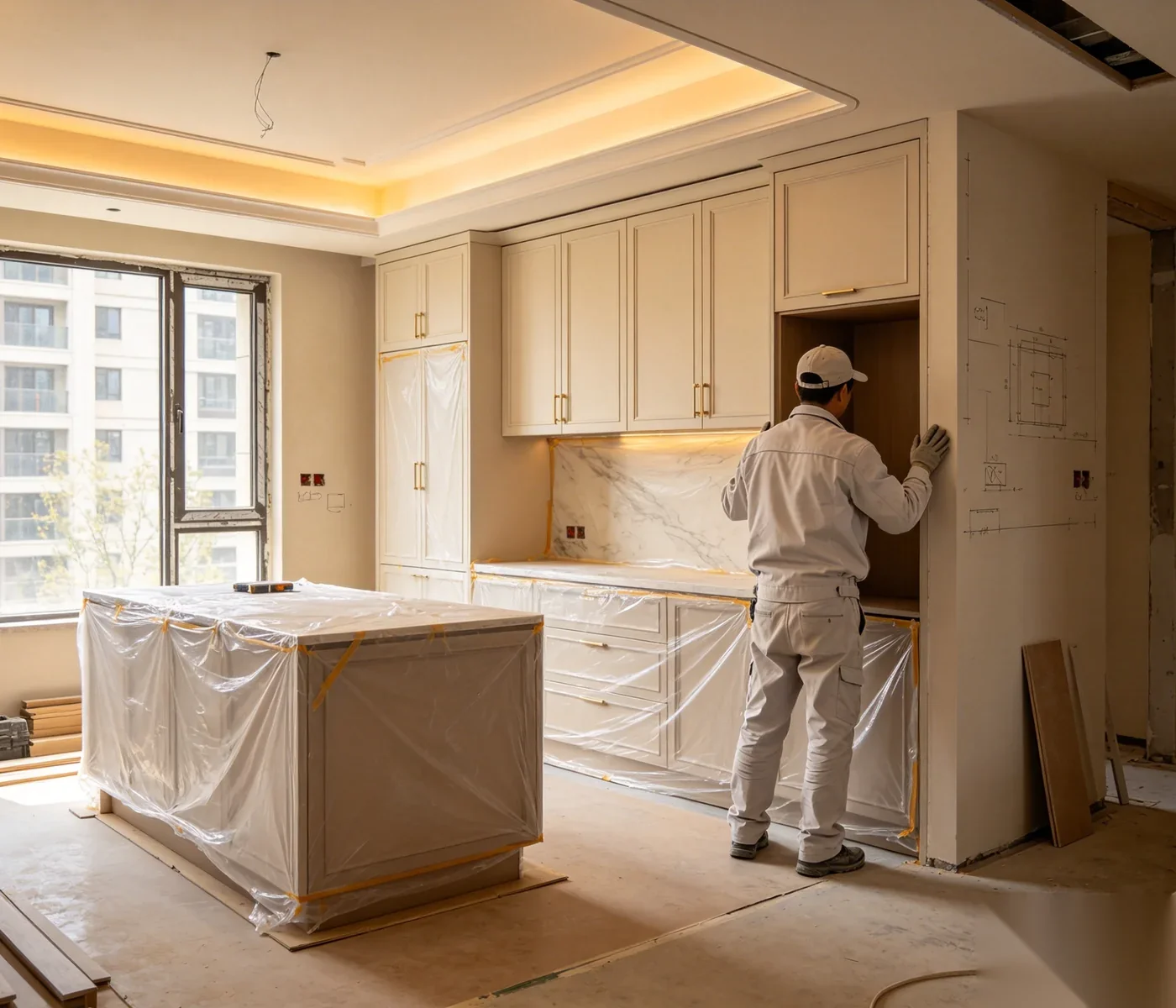 PET finish kitchen cabinet with anti-fingerprint matte surface