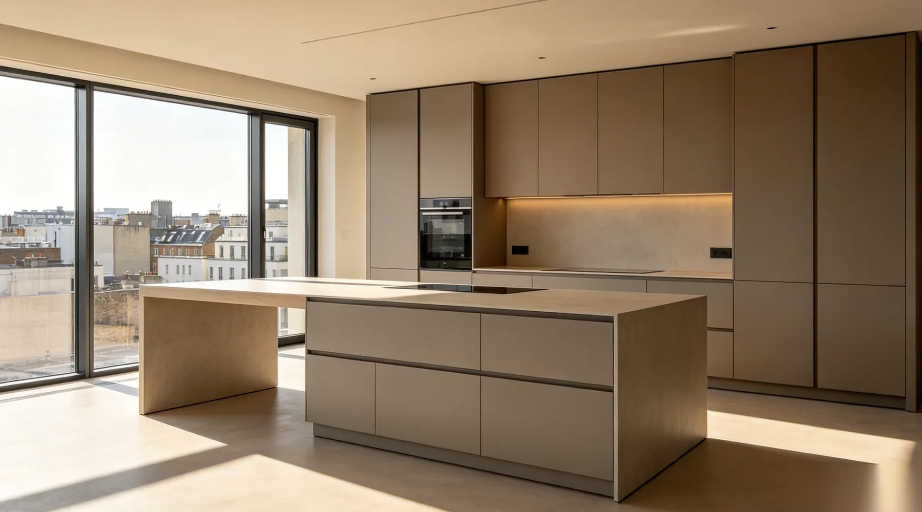 Modern kitchen cabinets with handle-less contemporary design