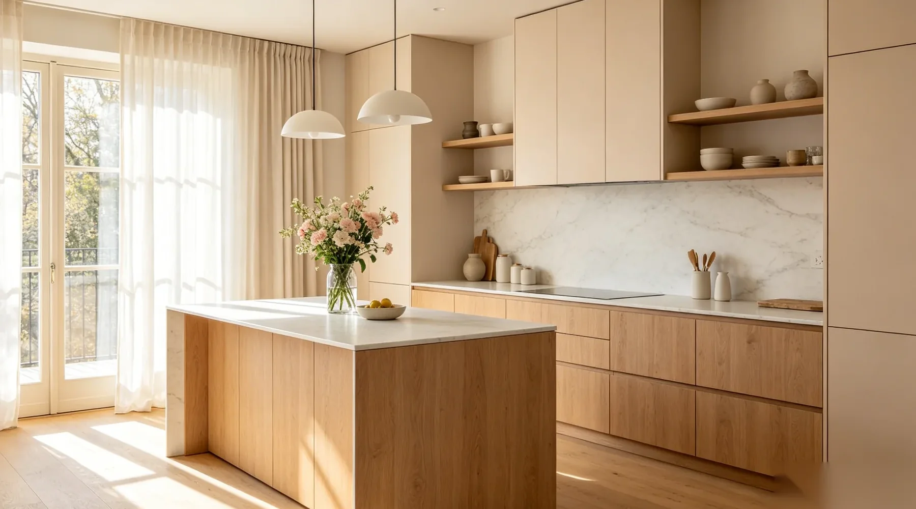 Scandinavian kitchen cabinets with natural wood and functional simplicity