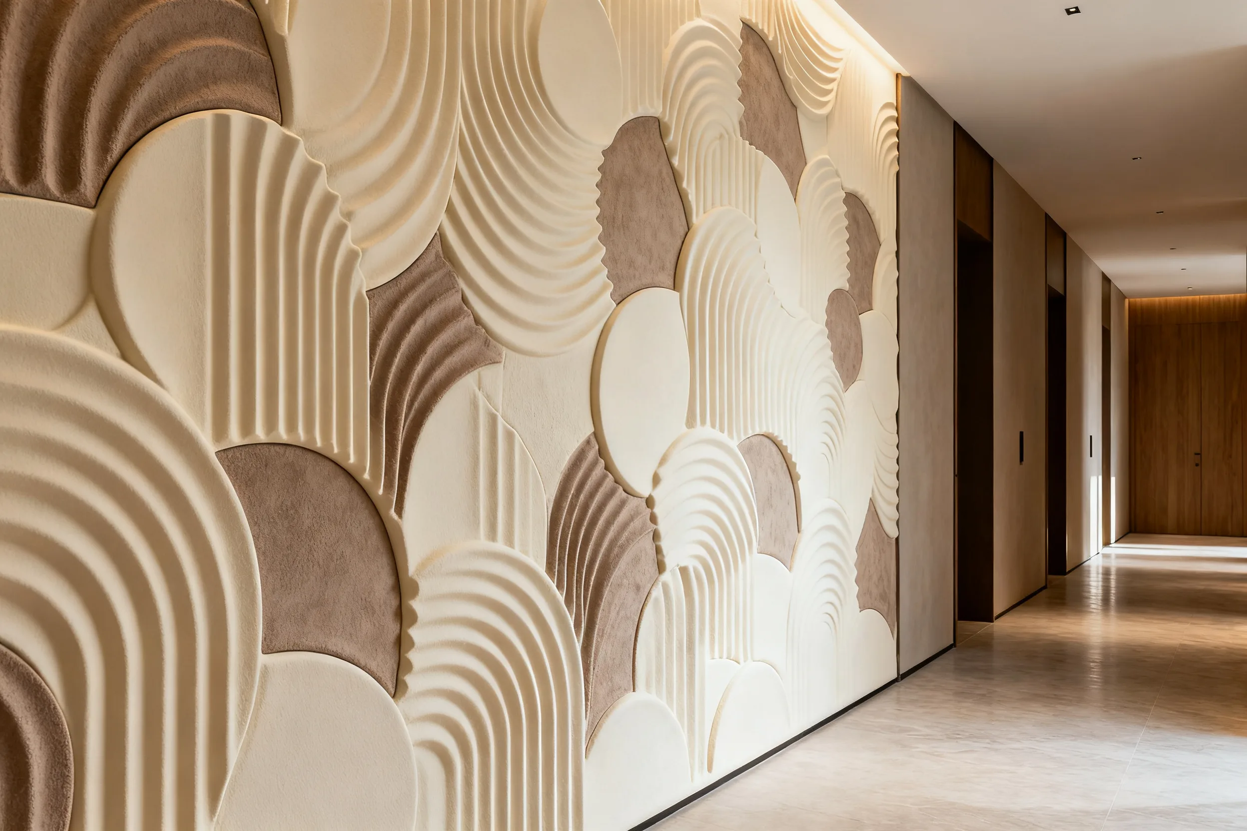 Decorative fluted wall panel with metal trim accents