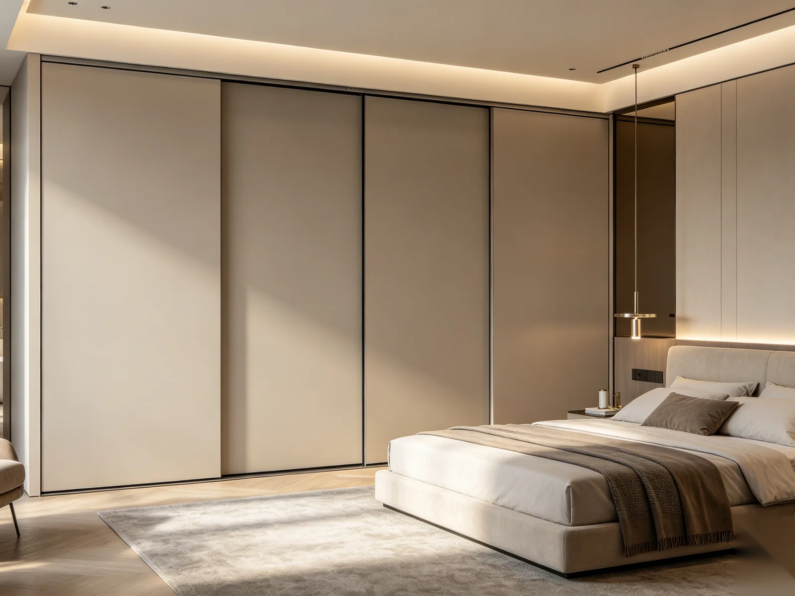 Sliding door wardrobe with full-height glass panels