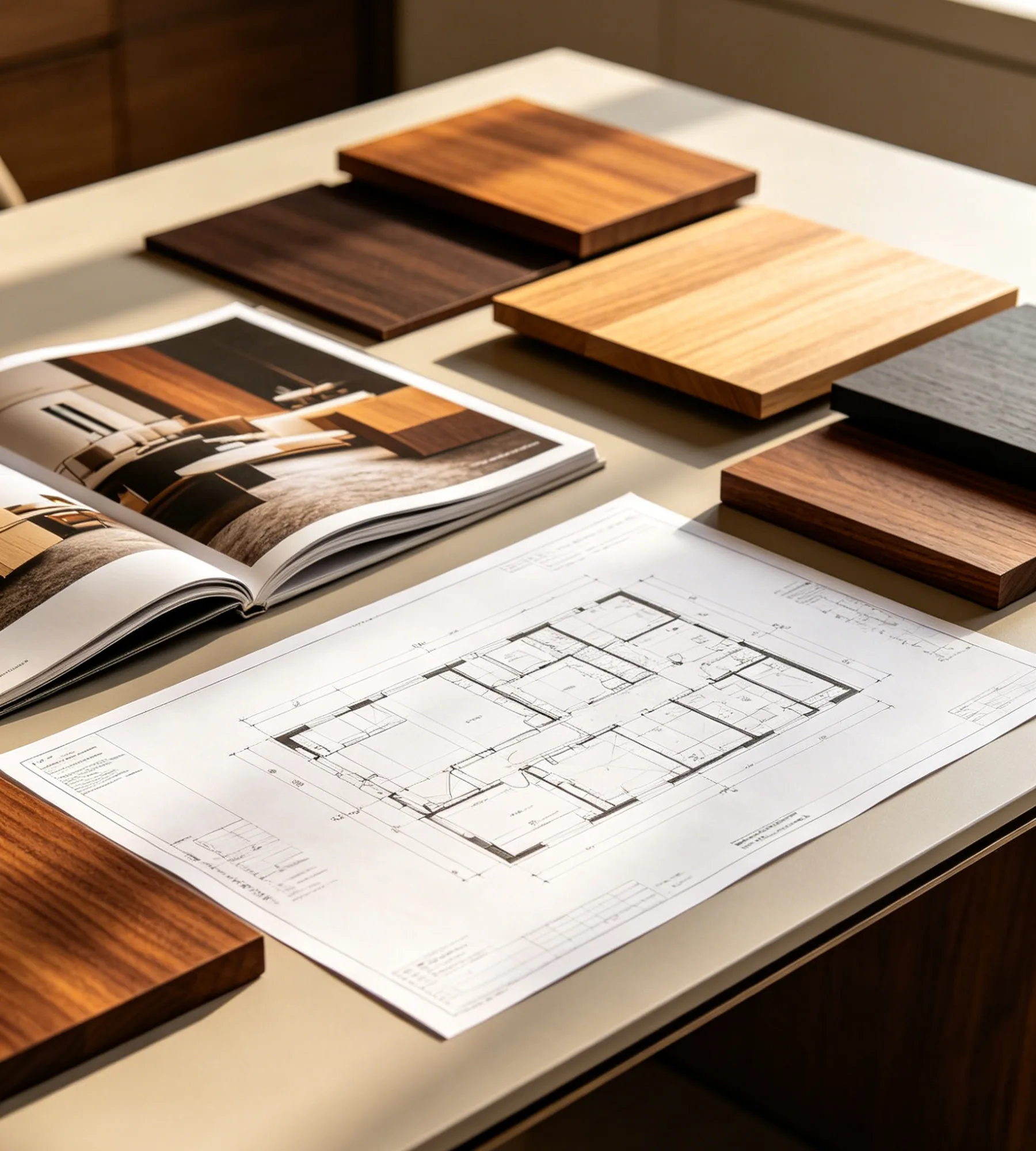 Interior design studio with material samples
