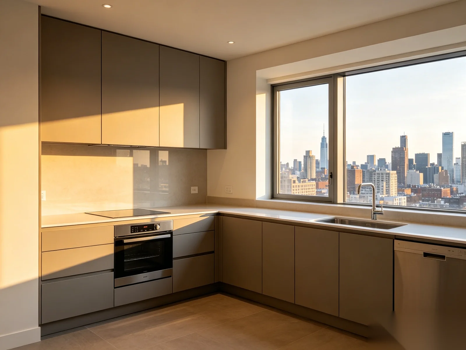 Modern apartment kitchen with modular cabinetry system