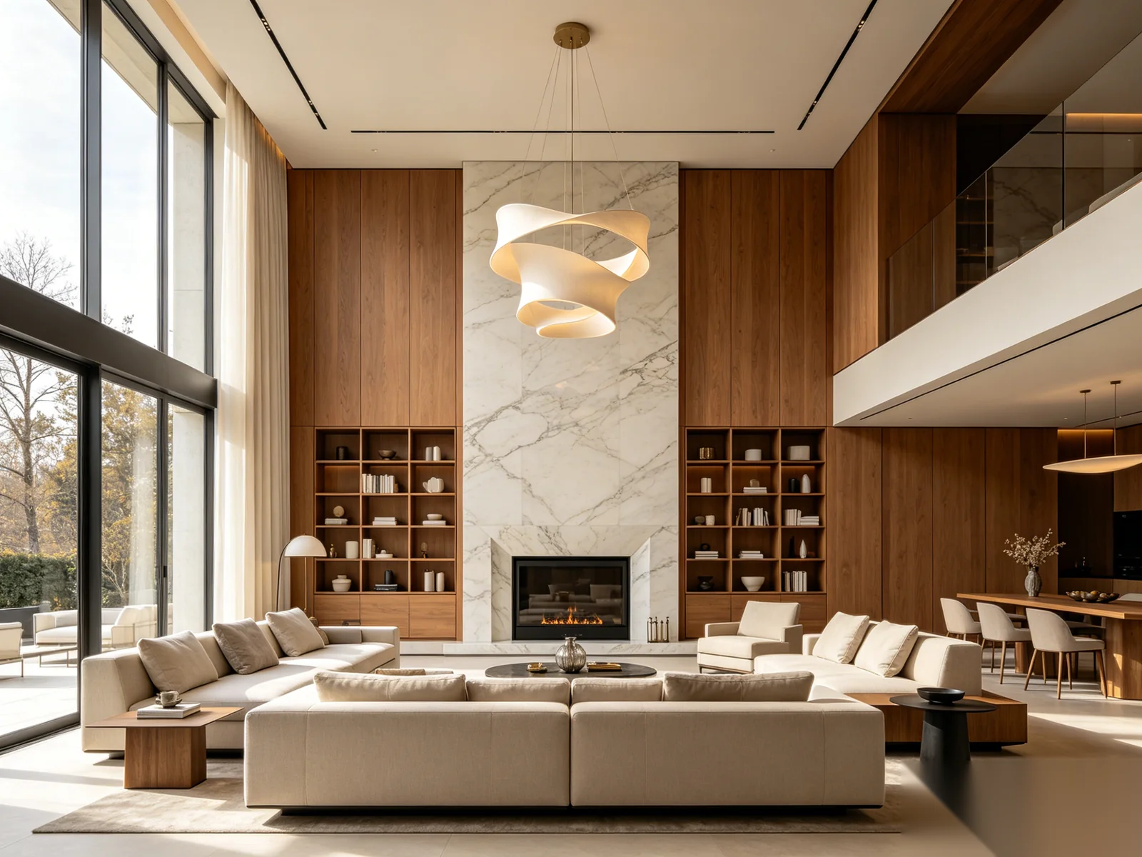 Luxury residential villa with custom cabinetry and stone finishes