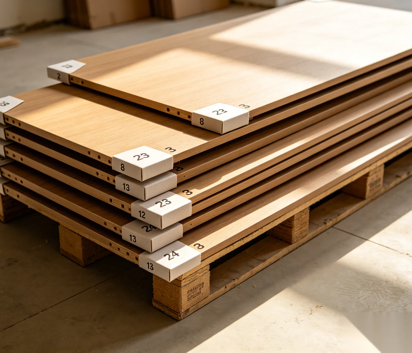 Flat-pack cabinet delivery with numbered panels and protective packaging
