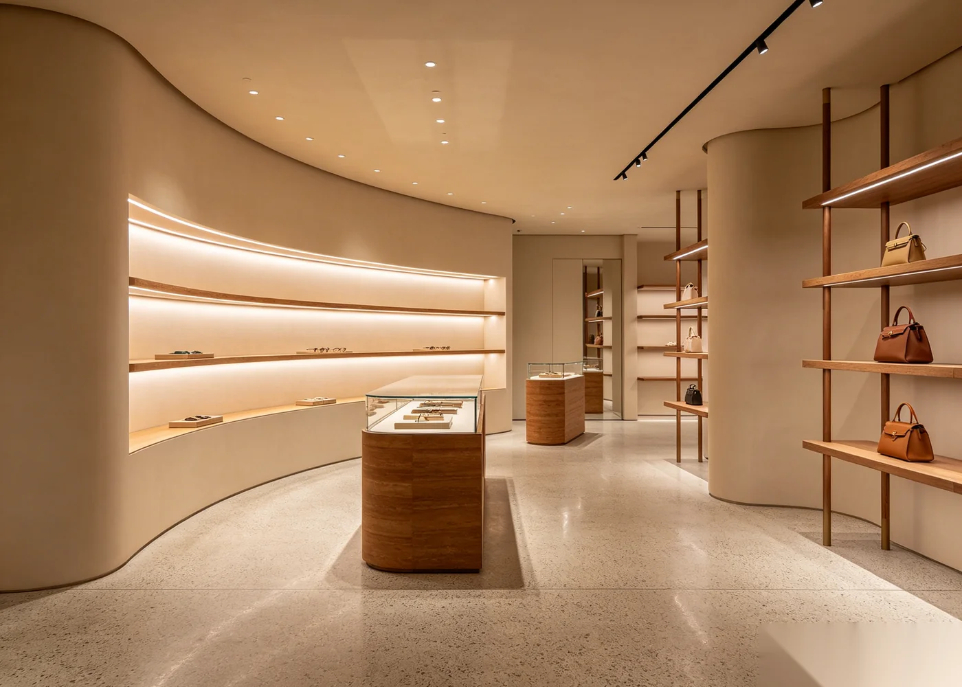 Luxury Singapore retail store with custom display fixtures and millwork