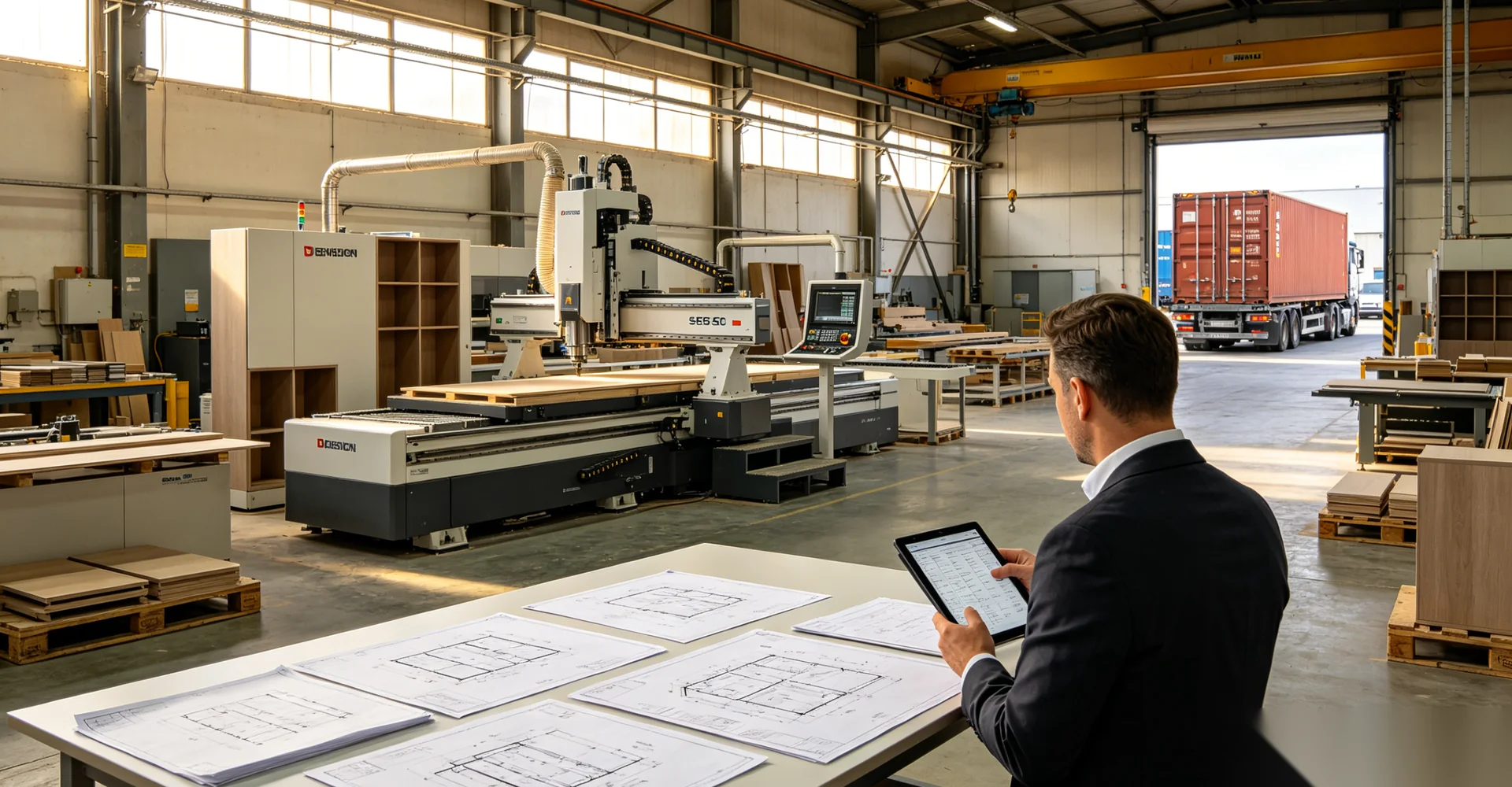 Cabinet manufacturing workflow with CNC production and project coordination